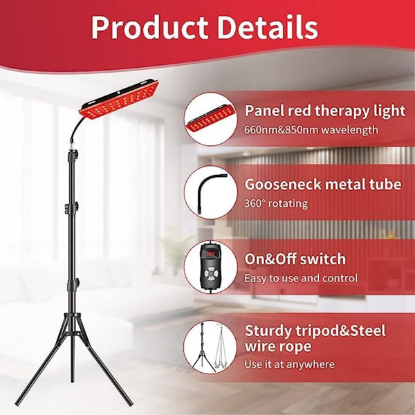 Red Light Therapy Lamp with Adjustable Stand for Full Body Pain Relief Skin Care